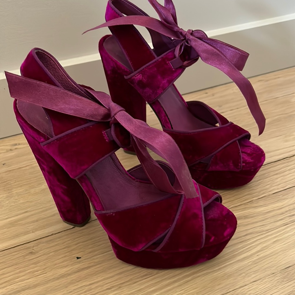 Hot Pink Velvet Platform shoes - top shop